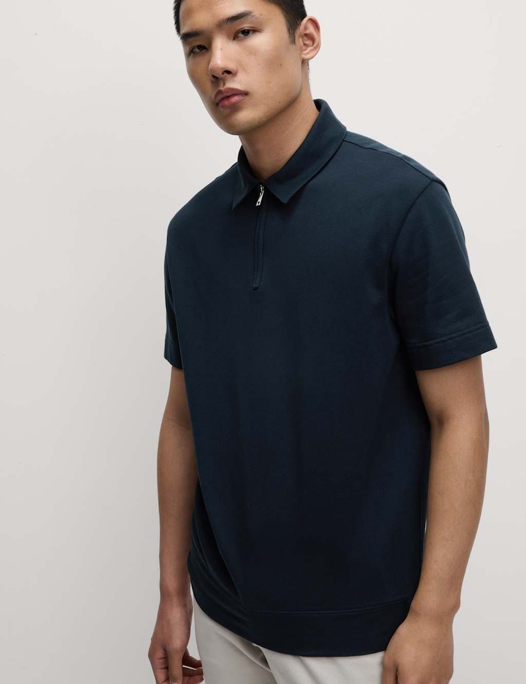 Marks & Spencer M&S Oversized Fit Cotton Rich Textured Polo Shirt Dark Navy - 5