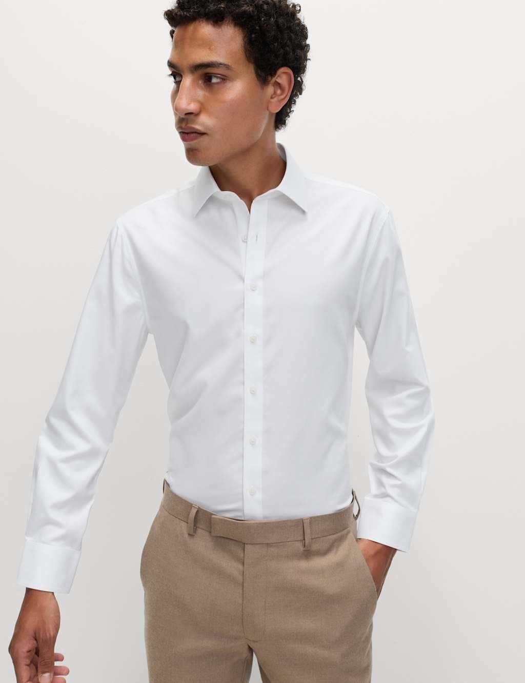 Marks & Spencer M&S Slim Fit 2 Inch Shorter Ultimate Non Iron Cotton Shirt White