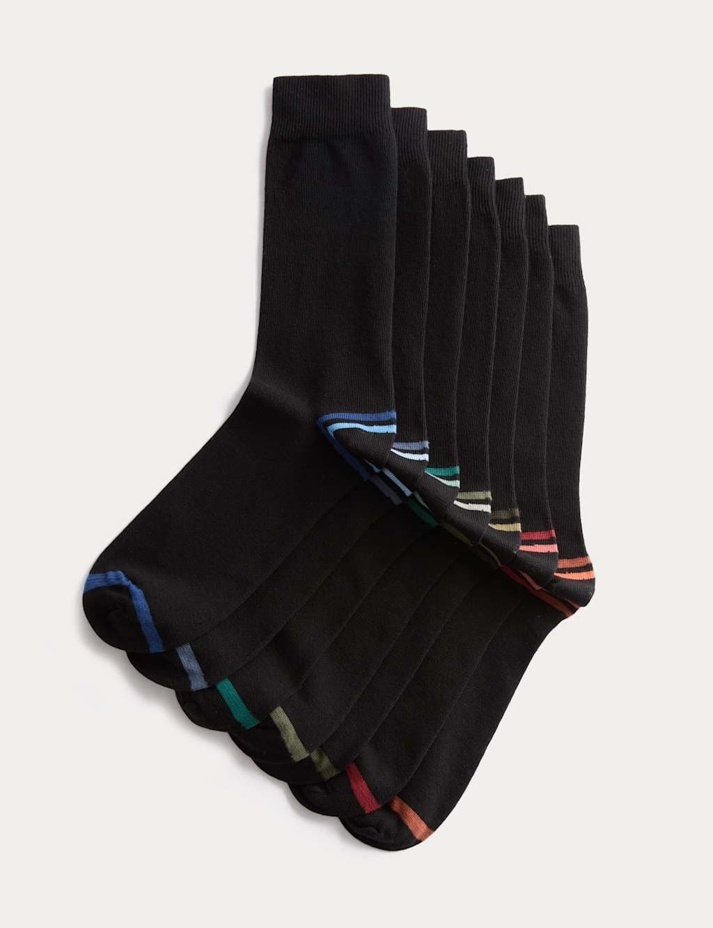 Marks & Spencer M&S 7 Pack Cool & Fresh™ Striped Cotton Rich Socks Black Mix