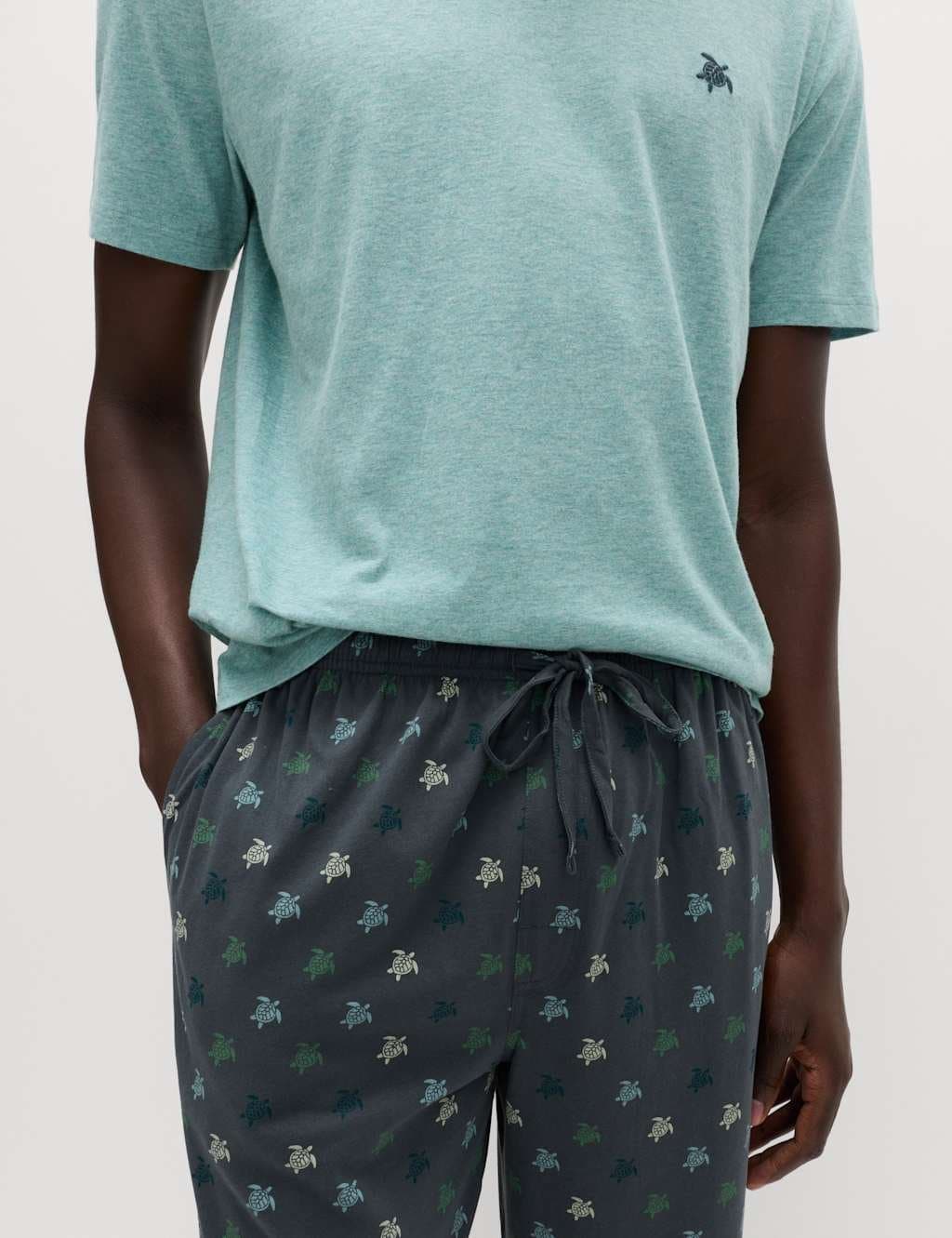 Marks & Spencer M&S Pure Cotton Turtle Print Pyjama Set Teal Mix
