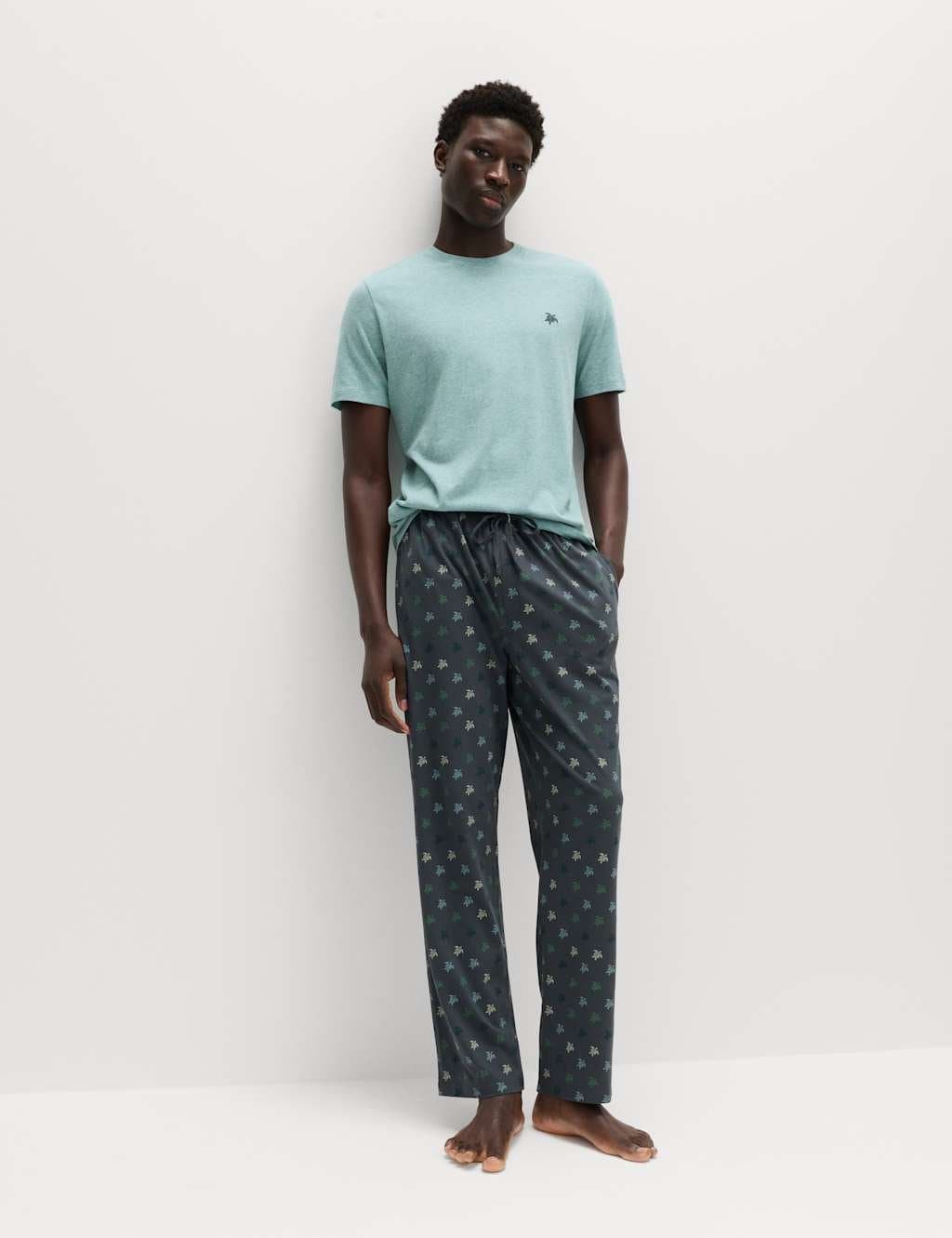 Marks & Spencer M&S Pure Cotton Turtle Print Pyjama Set Teal Mix - 2