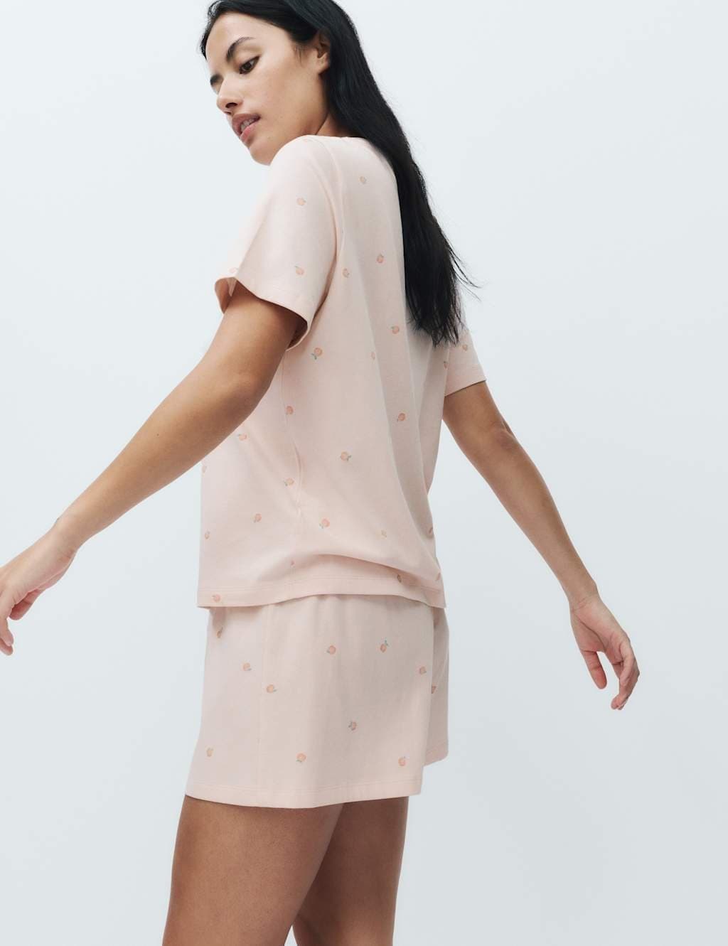 Marks & Spencer M&S Cotton Rich Printed Shortie Set Peach - 3