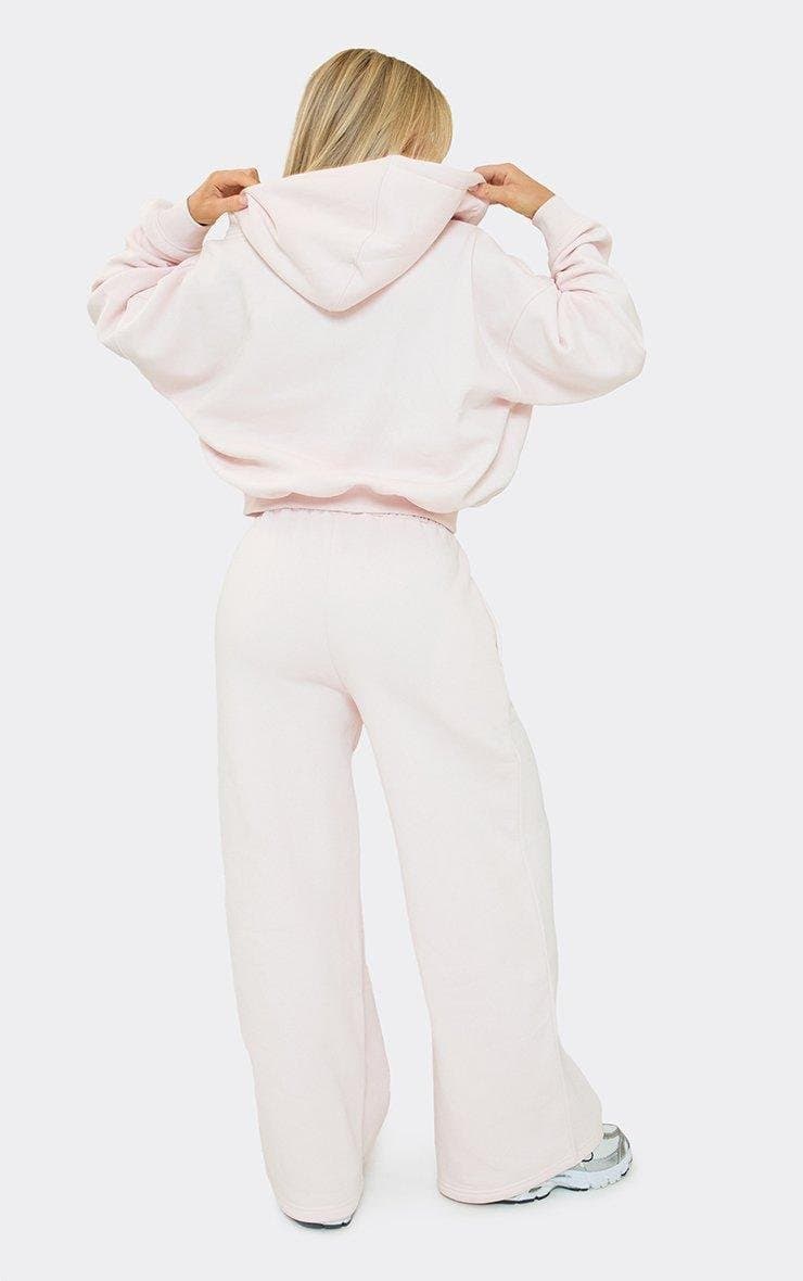 EGO Drawstring Waist Embossed Graphic Detail Wide Leg Joggers In Pink, Women's Size UK 6 - 2