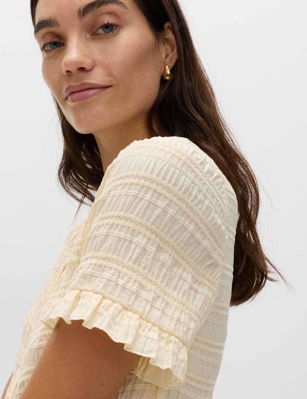 Marks & Spencer M&S Collarless Shirred Button Through Top Soft Yellow - 5