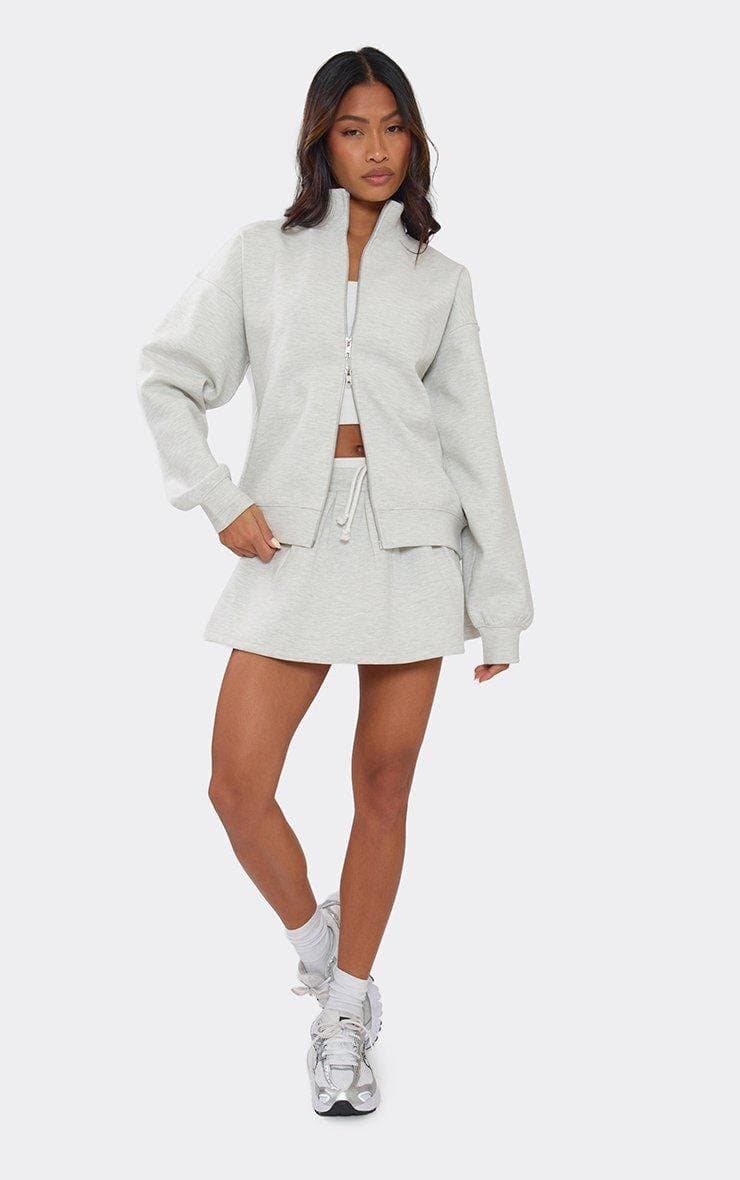 EGO Contrast Waist Pleated Mini Skirt In Light Grey Marl Interlock, Women's Size UK 6 - 2