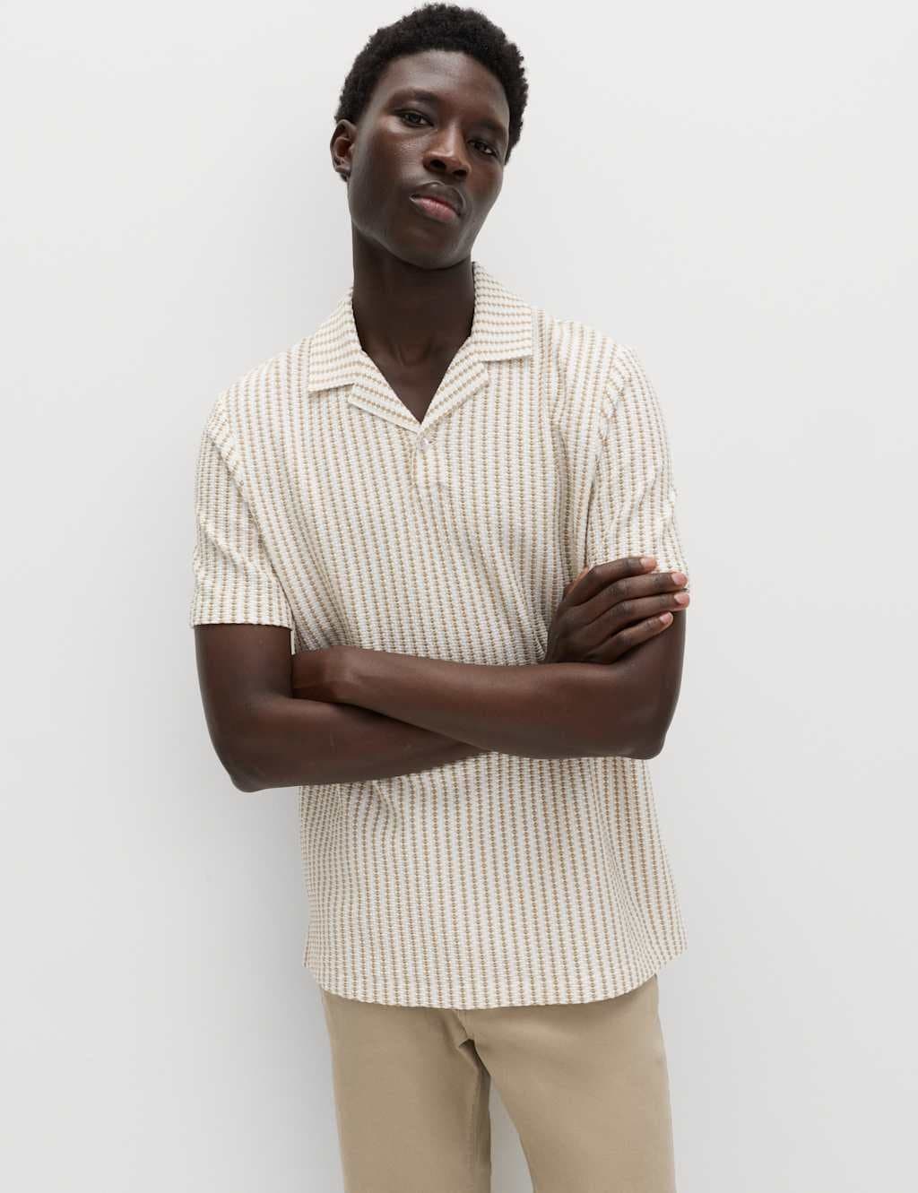 Marks & Spencer M&S Cotton Rich Jersey Geometric Polo Shirt Ivory