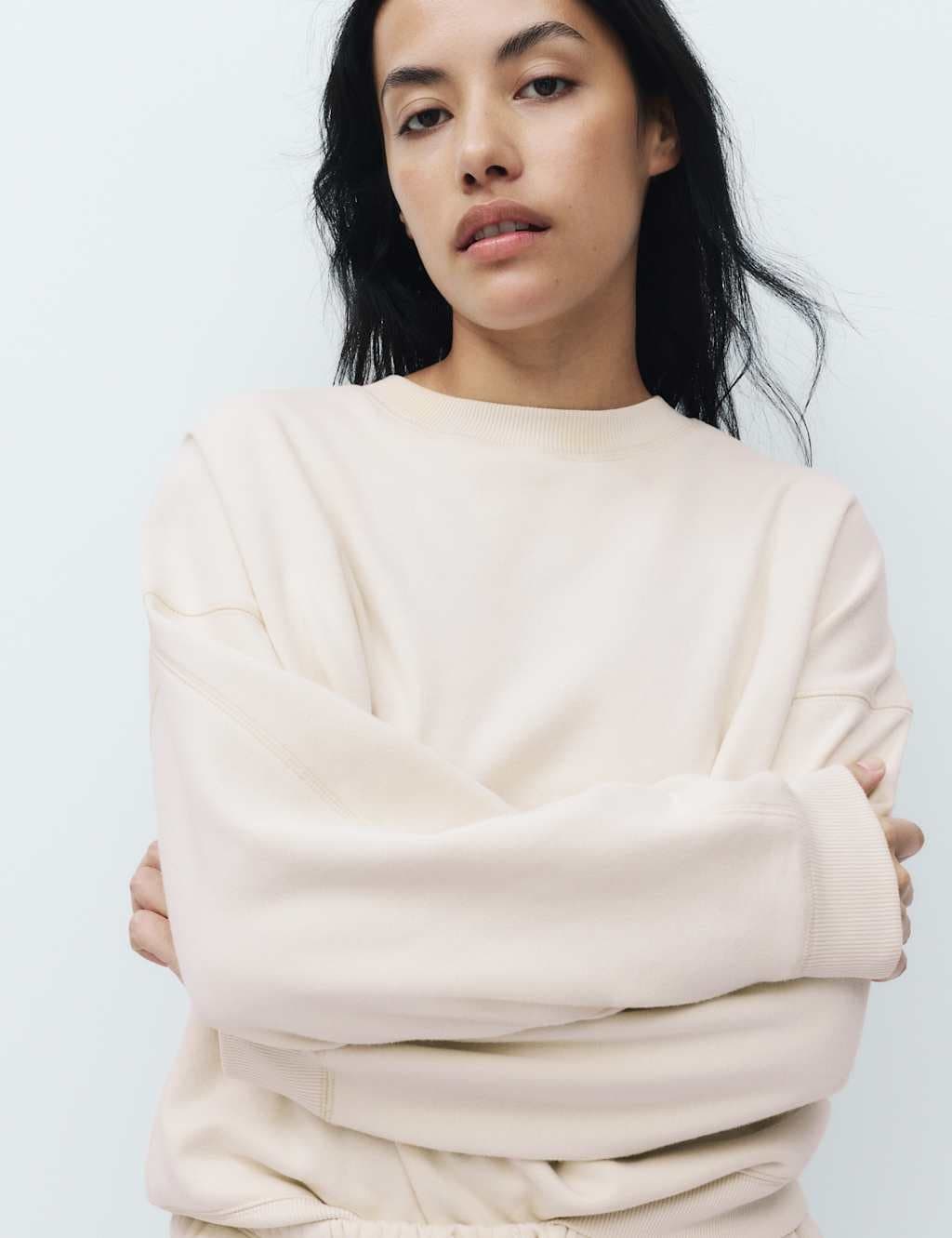 Marks & Spencer M&S Cotton Rich Brushback Sweatshirt Stone