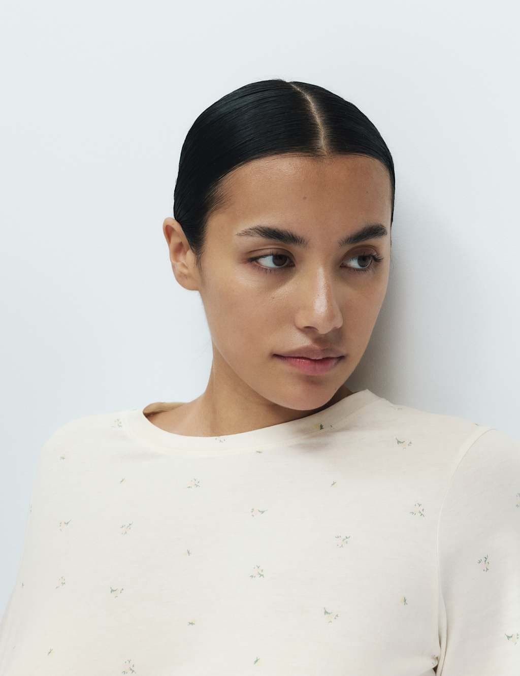 Marks & Spencer M&S Pure Cotton Printed Cropped Pyjama Set Ivory Mix - 3