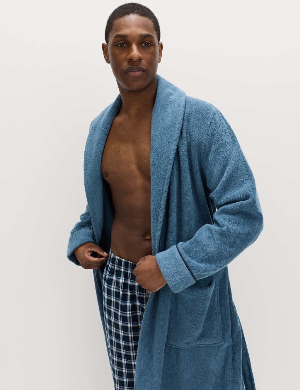 Marks & Spencer M&S Pure Cotton Towelling Dressing Gown Blue - 2