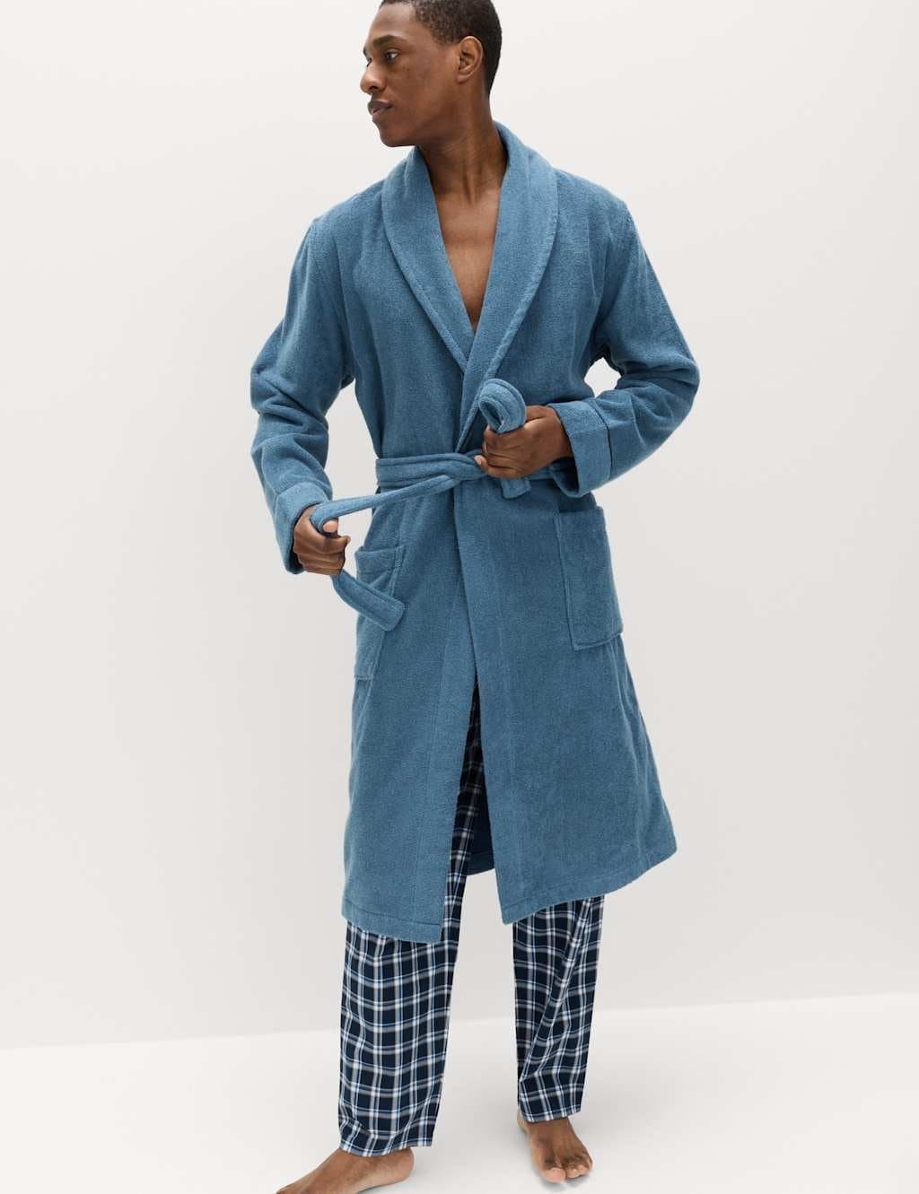 Marks & Spencer M&S Pure Cotton Towelling Dressing Gown Blue - 3