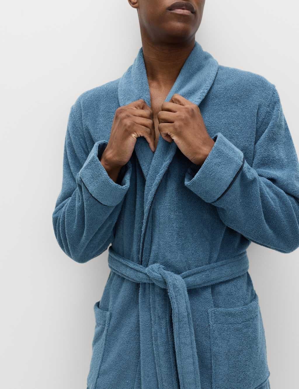 Marks & Spencer M&S Pure Cotton Towelling Dressing Gown Blue - 4