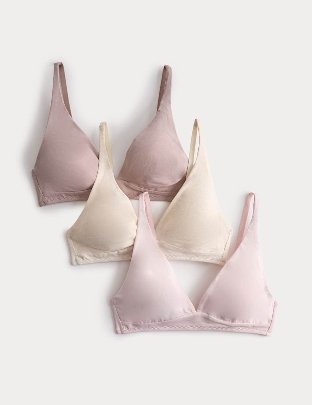 Marks & Spencer M&S 3 Pack Cotton Rich Non Wired Plunge Bras (A-E) Oatmeal Mix