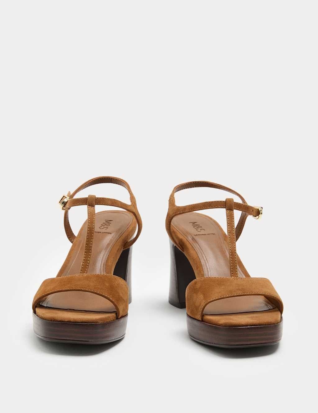 Marks & Spencer M&S Suede T-Bar Platform Heel Sandals Tan