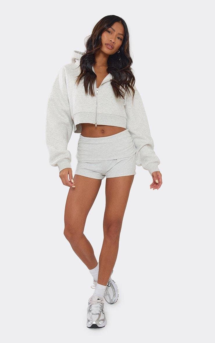 EGO Fold Over Waist Hotpant Shorts In Light Grey Marl, Women's Size UK 6 - 2