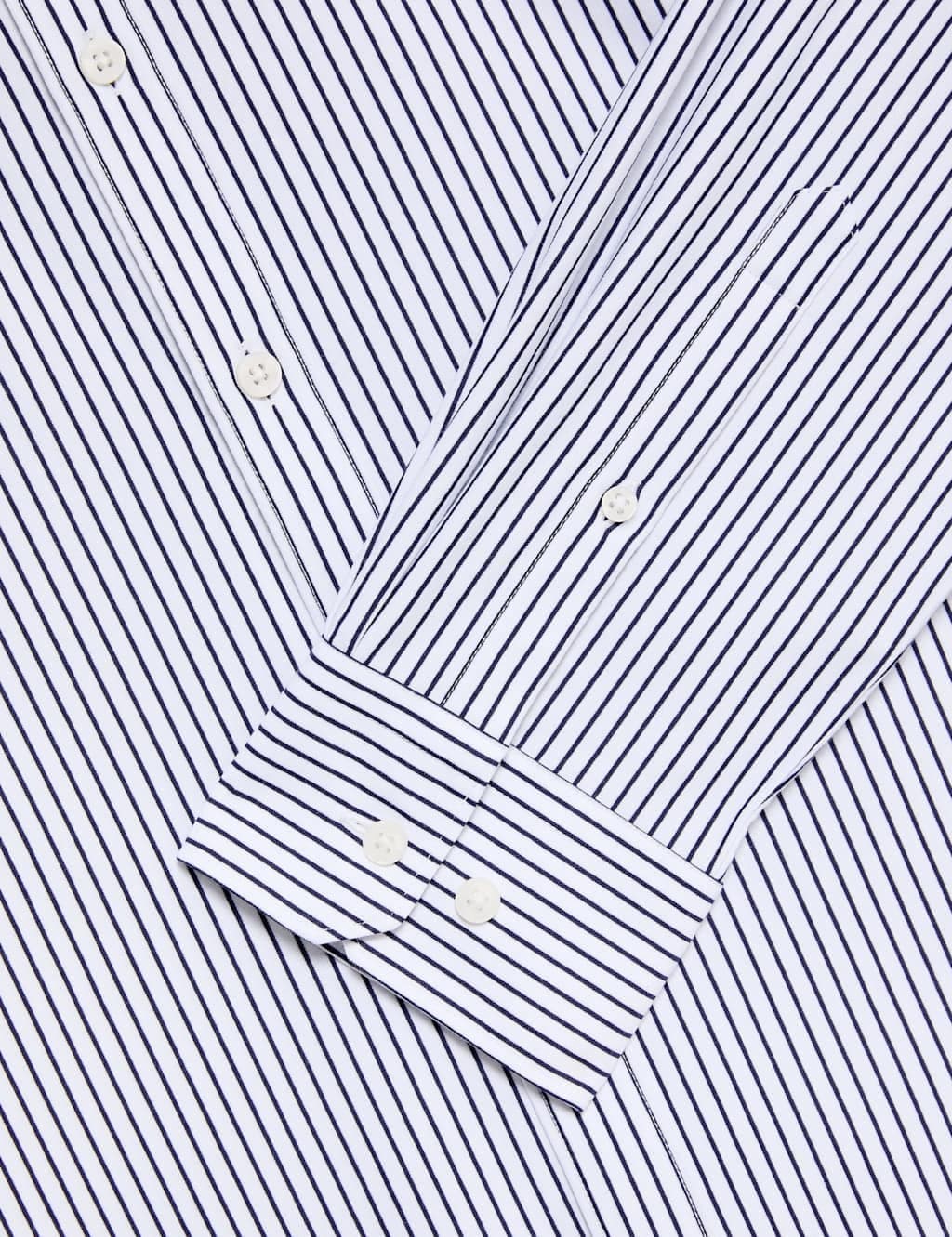 Marks & Spencer M&S Regular Fit Ultimate Non Iron Jersey Striped Shirt White/Navy - 2