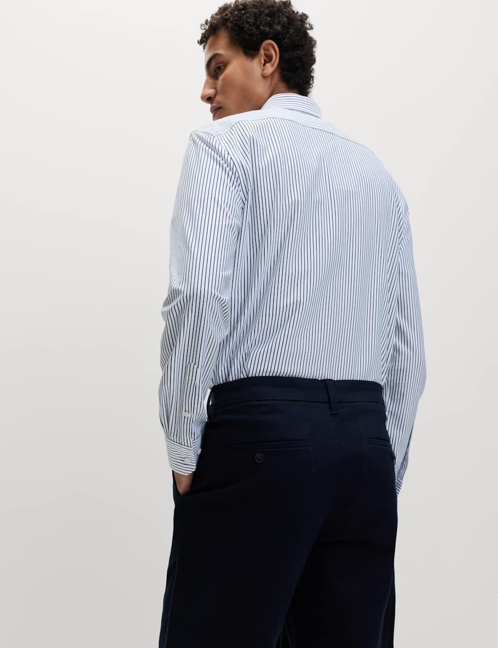 Marks & Spencer M&S Regular Fit Ultimate Non Iron Jersey Striped Shirt White/Navy - 5