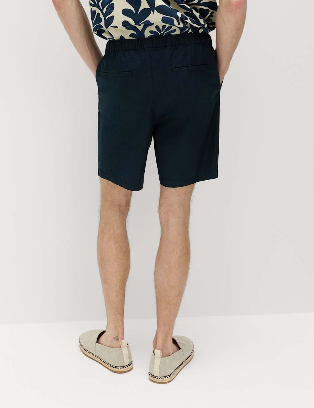 Marks & Spencer M&S Cotton Linen Blend Stretch Shorts Navy - 3