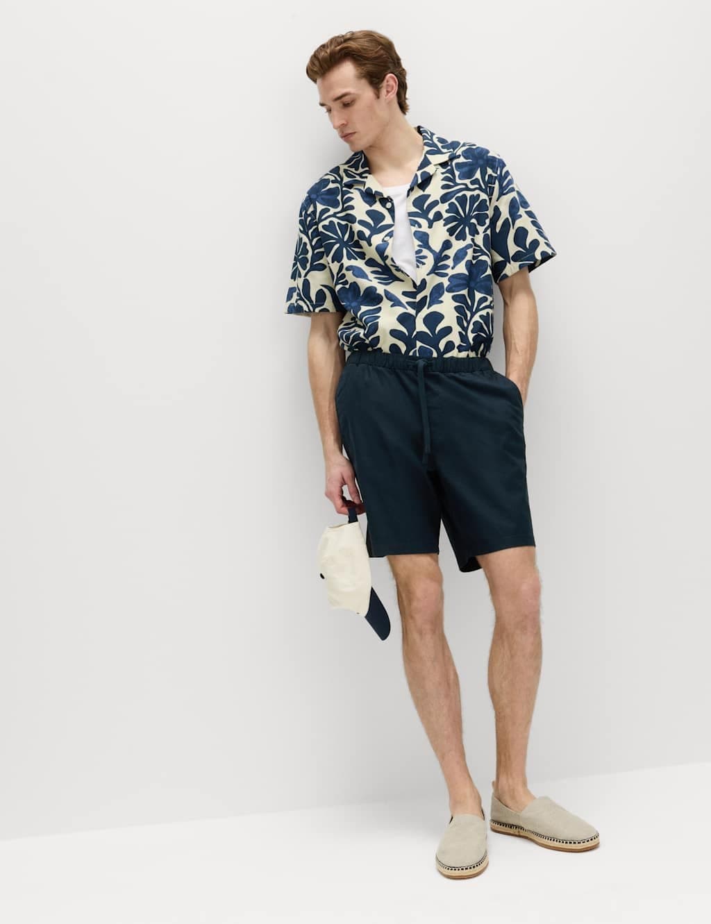 Marks & Spencer M&S Cotton Linen Blend Stretch Shorts Navy - 4