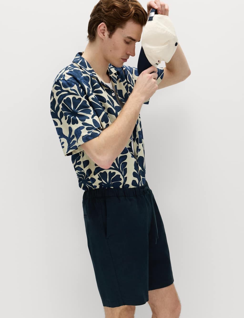 Marks & Spencer M&S Cotton Linen Blend Stretch Shorts Navy - 5