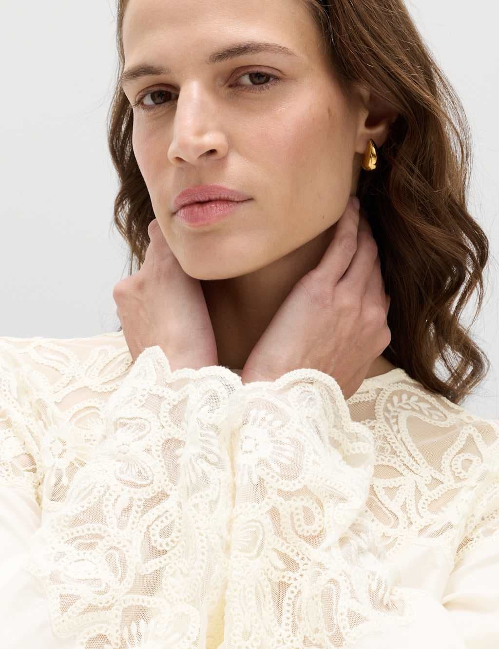 Marks & Spencer M&S Pure Cotton Embroidered Cutwork Top Ivory - 2