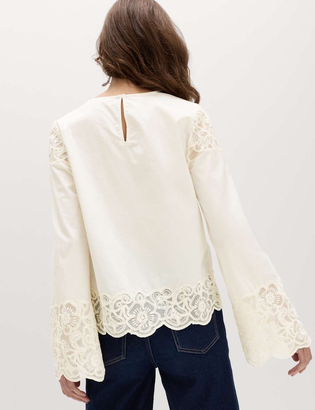 Marks & Spencer M&S Pure Cotton Embroidered Cutwork Top Ivory - 3