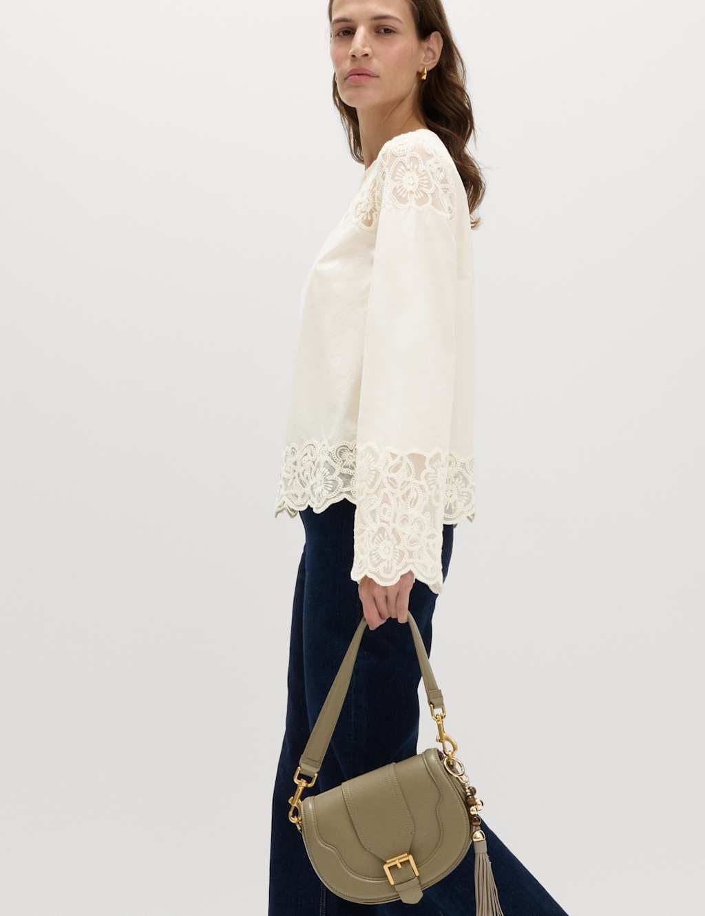 Marks & Spencer M&S Pure Cotton Embroidered Cutwork Top Ivory - 4