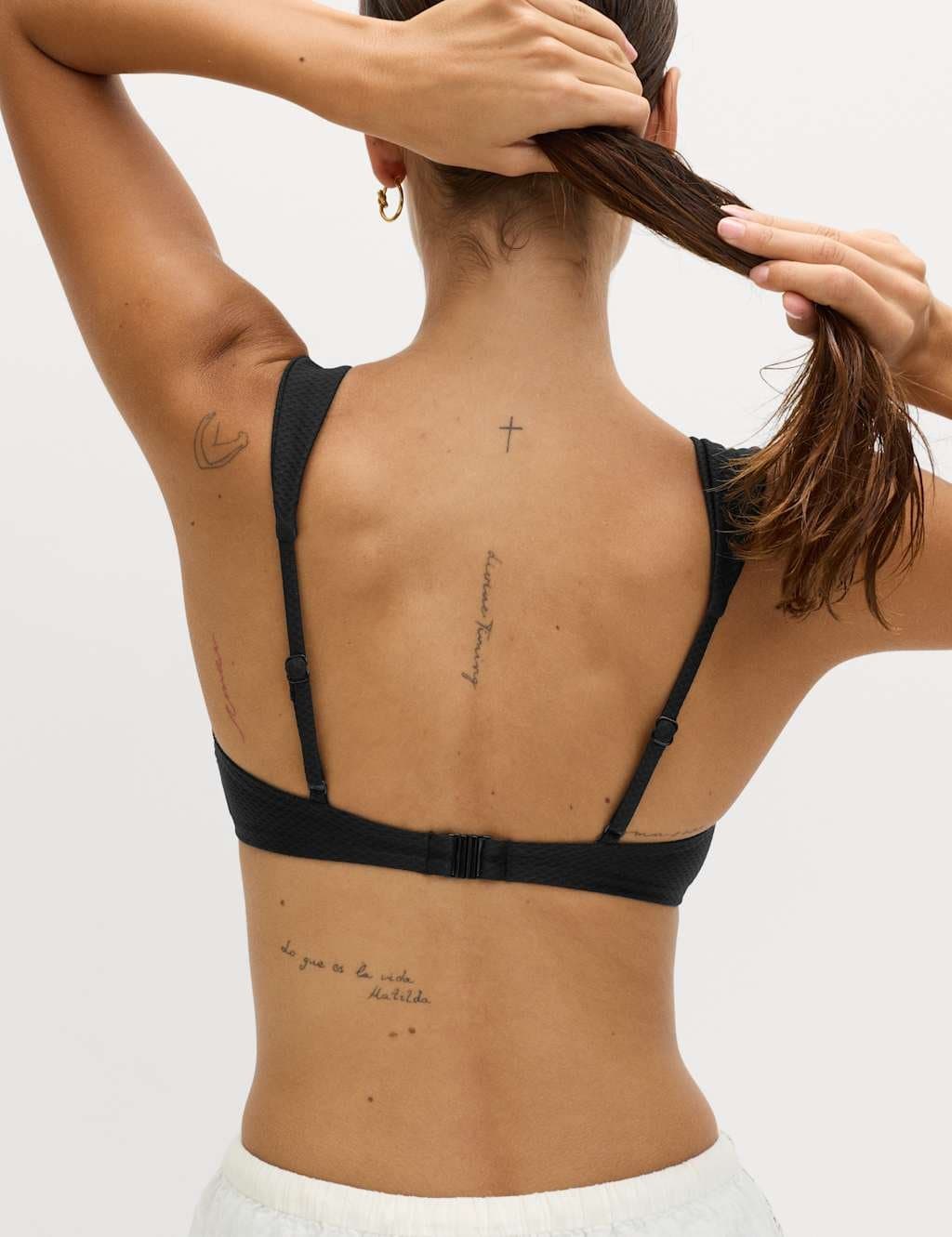 Marks & Spencer M&S Textured Honeycomb Padded Square Neck Bikini Top Black - 2