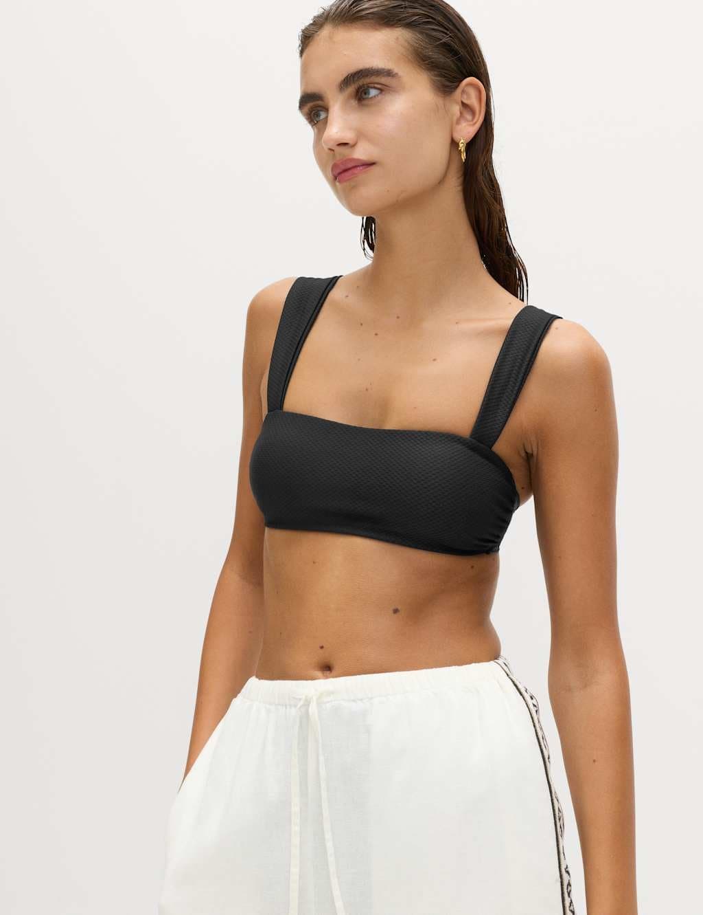 Marks & Spencer M&S Textured Honeycomb Padded Square Neck Bikini Top Black - 3