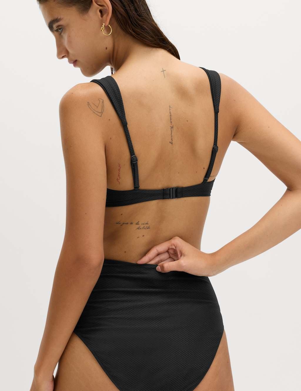 Marks & Spencer M&S Textured Honeycomb Padded Square Neck Bikini Top Black - 4