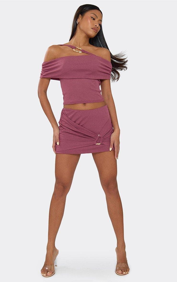 EGO Mid Rise Wrap Trim Detail Mini Skirt In Purple, Women's Size UK 6 - 2
