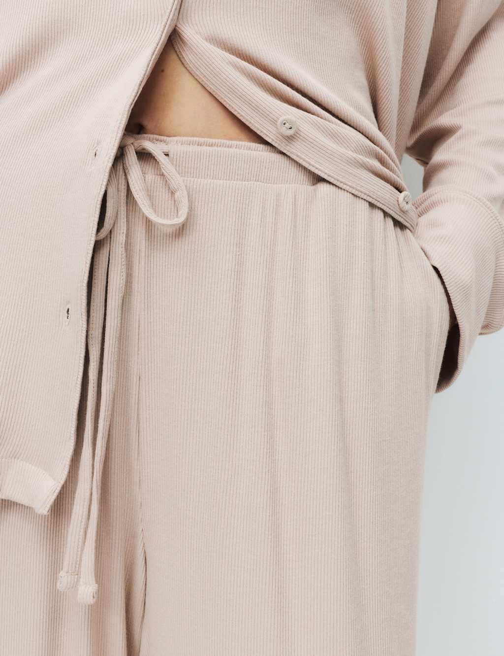 Marks & Spencer M&S Rib Pyjama Set Fawn - 3