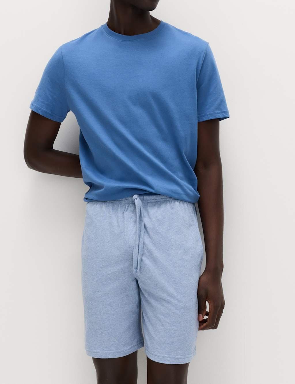 Marks & Spencer M&S 2 Pack Cotton Rich Jersey Pyjama Shorts Blue Mix