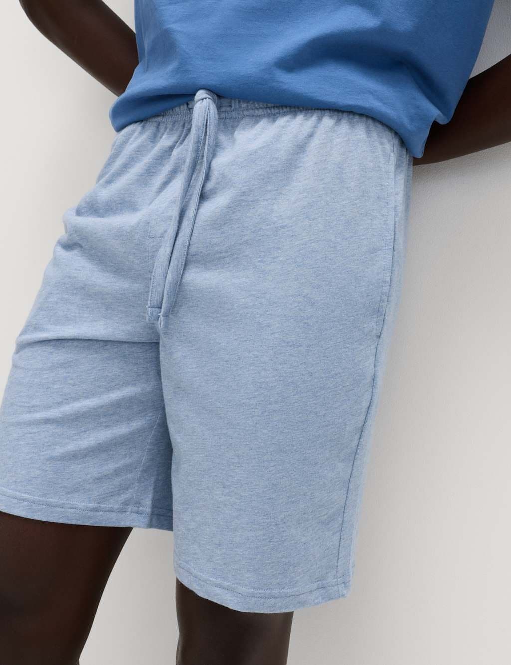 Marks & Spencer M&S 2 Pack Cotton Rich Jersey Pyjama Shorts Blue Mix - 2