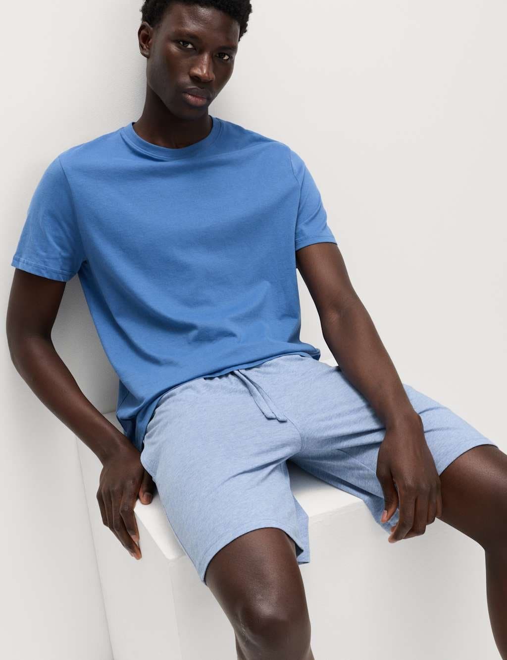 Marks & Spencer M&S 2 Pack Cotton Rich Jersey Pyjama Shorts Blue Mix - 4