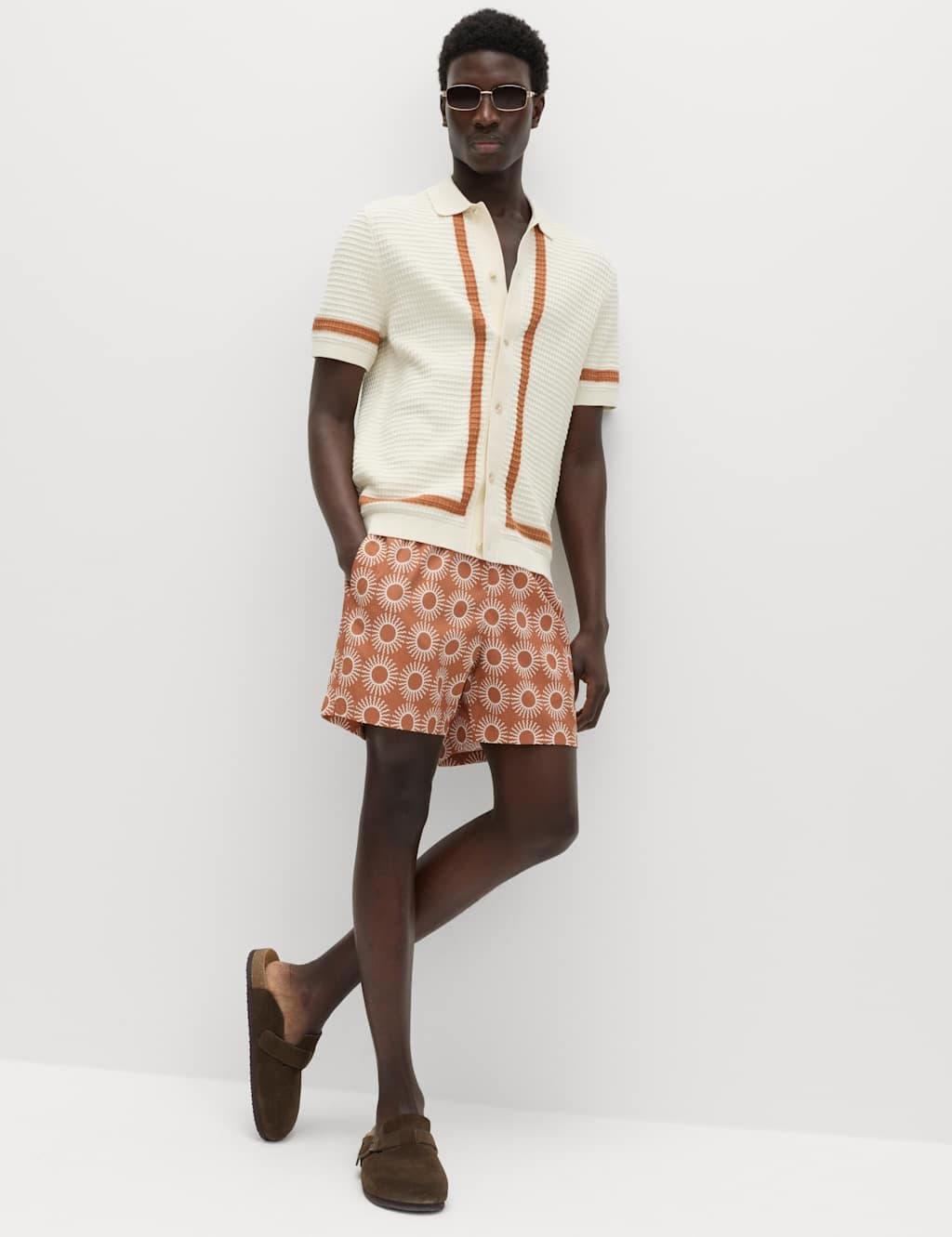 Marks & Spencer M&S Quick Dry Textured Swim Shorts Burnt Orange - 5