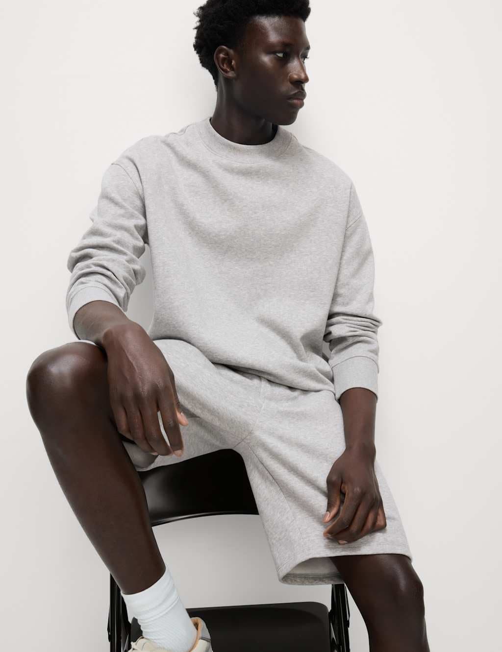 Marks & Spencer M&S Elasticated Waist Cotton Rich Oversized Shorts Grey Marl