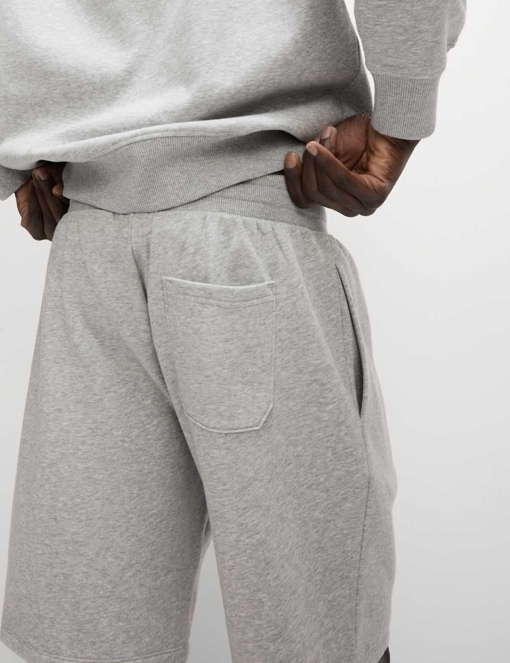 Marks & Spencer M&S Elasticated Waist Cotton Rich Oversized Shorts Grey Marl - 2