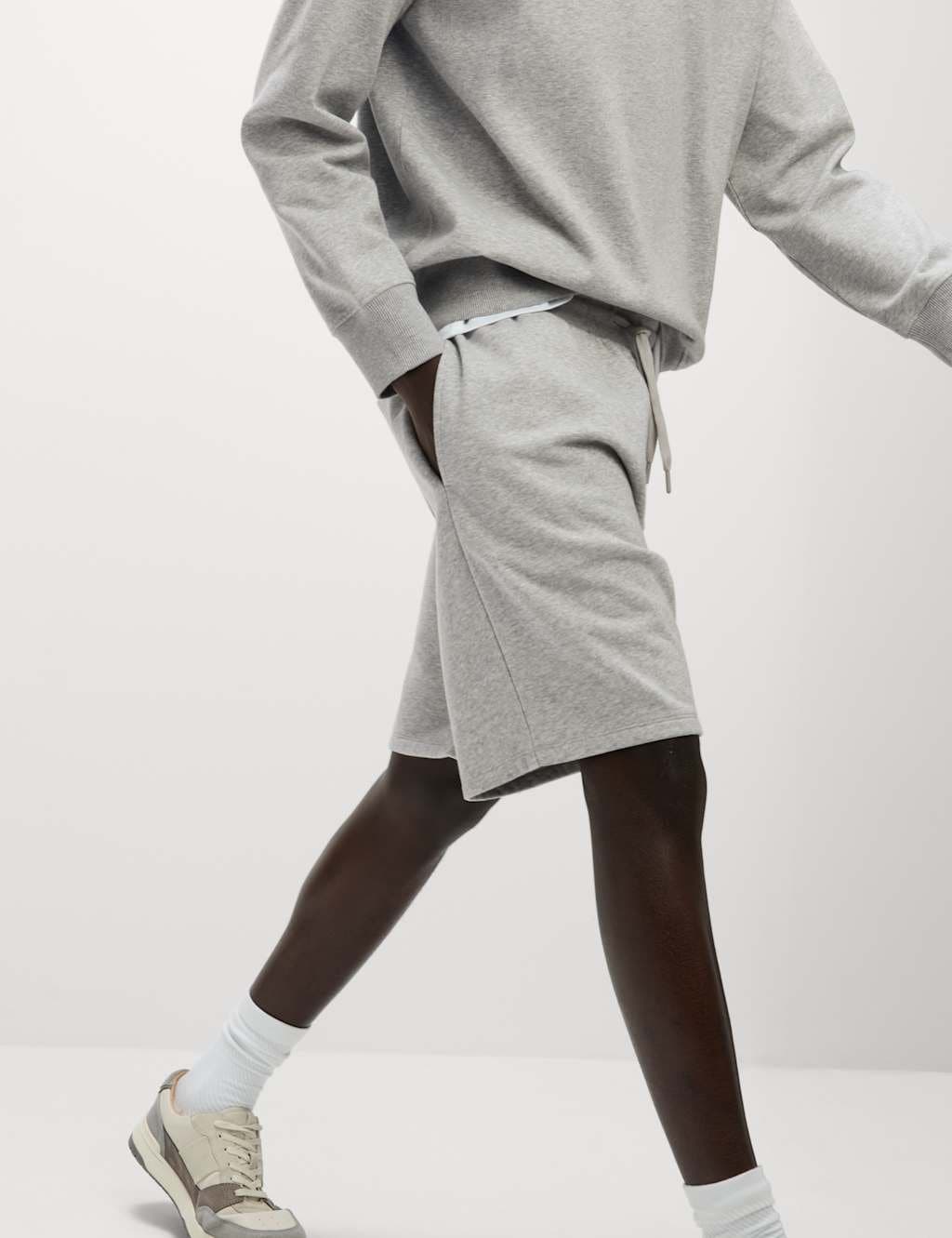 Marks & Spencer M&S Elasticated Waist Cotton Rich Oversized Shorts Grey Marl - 3