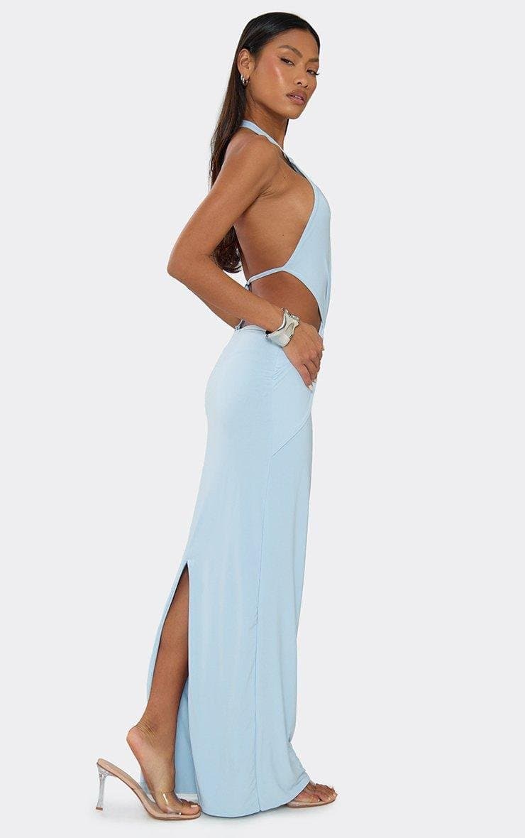 EGO High Neck Cross Front Cut Out Maxi Dress In Baby Blue, Women's Size UK 6 - 2