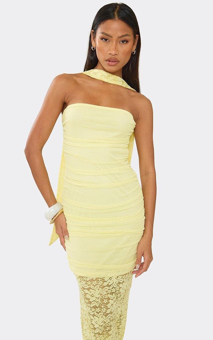 EGO Bandeau Contrast Lace Maxi Dress With Scarf In Lemon, Women's Size UK 6 - 2