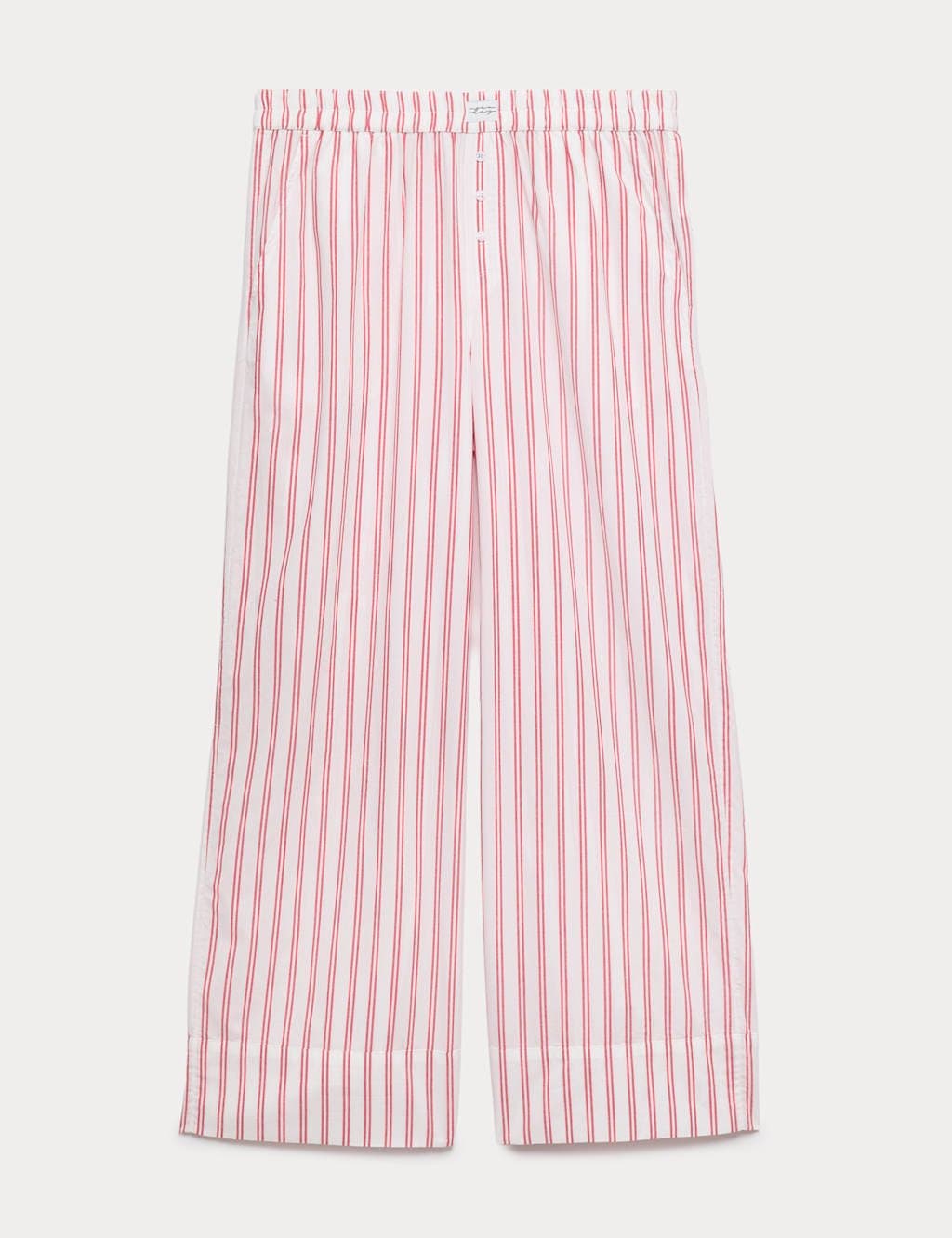 Marks & Spencer M&S Pure Cotton Striped Wide Leg Pyjama Bottoms Red Mix
