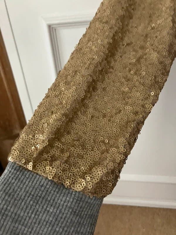 ASOS Grey marl sweatshirt gold sequin sleeves athleisure relaxed luxe