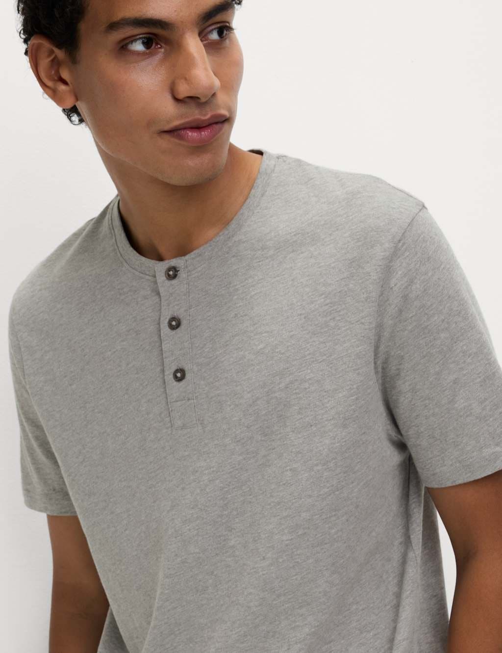 Marks & Spencer M&S Pure Cotton Henley Checked Pyjama Set Grey Mix