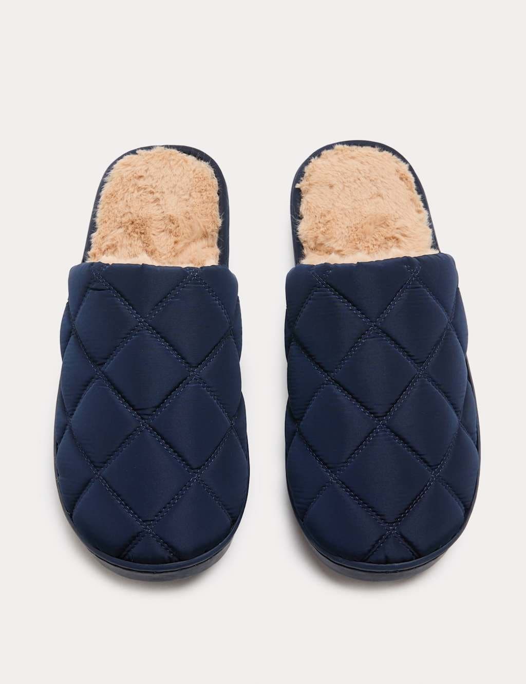 Marks & Spencer M&S Quilted Mule Slippers with Secret Support Navy