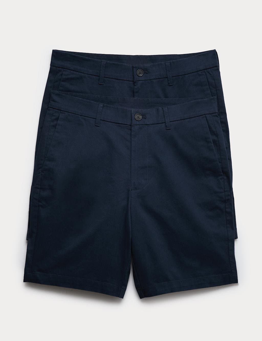 Marks & Spencer M&S 2 Pack Regular Fit Stretch Chino Shorts Navy