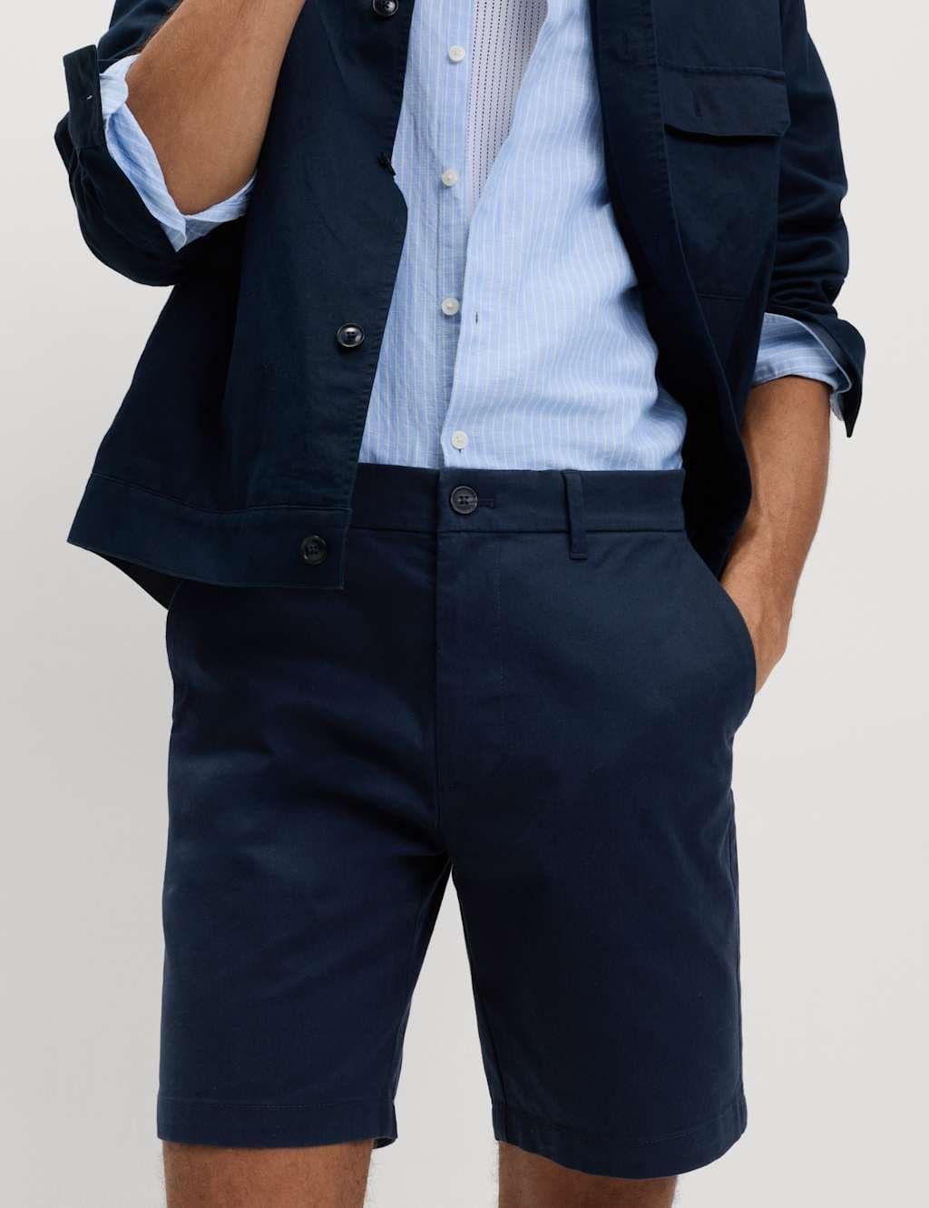 Marks & Spencer M&S 2 Pack Regular Fit Stretch Chino Shorts Navy - 3