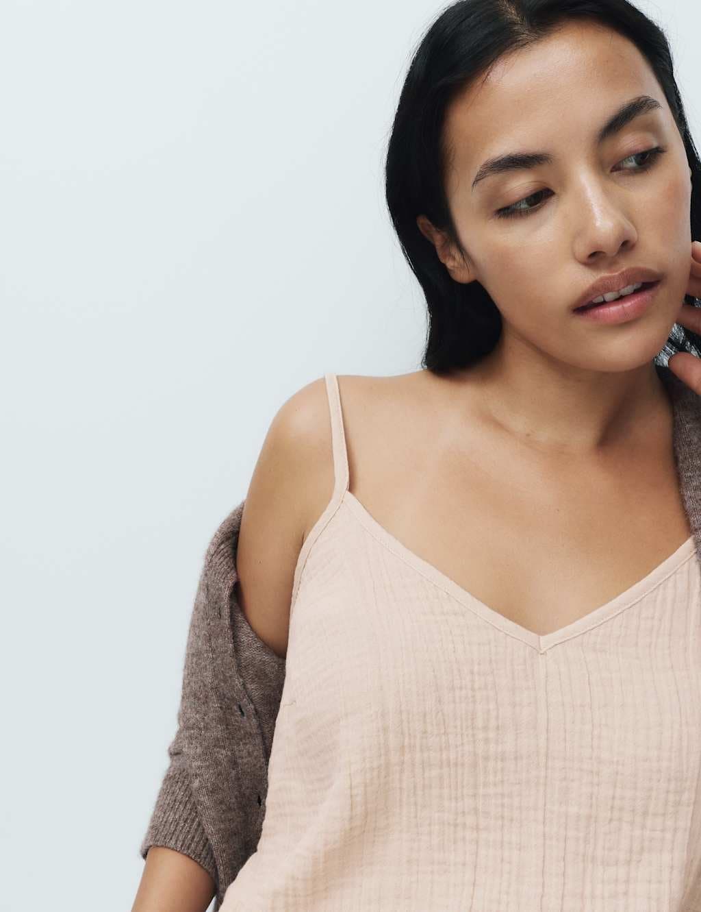 Marks & Spencer M&S Muslin Cami Shortie Pyjama Set Fawn - 4