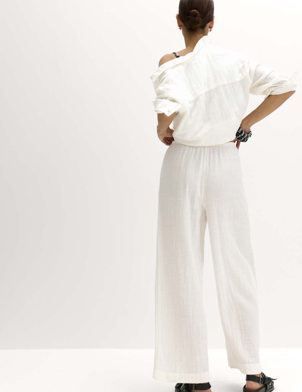 Marks & Spencer M&S Pure Cotton Drawstring Beach Trousers Soft White - 5