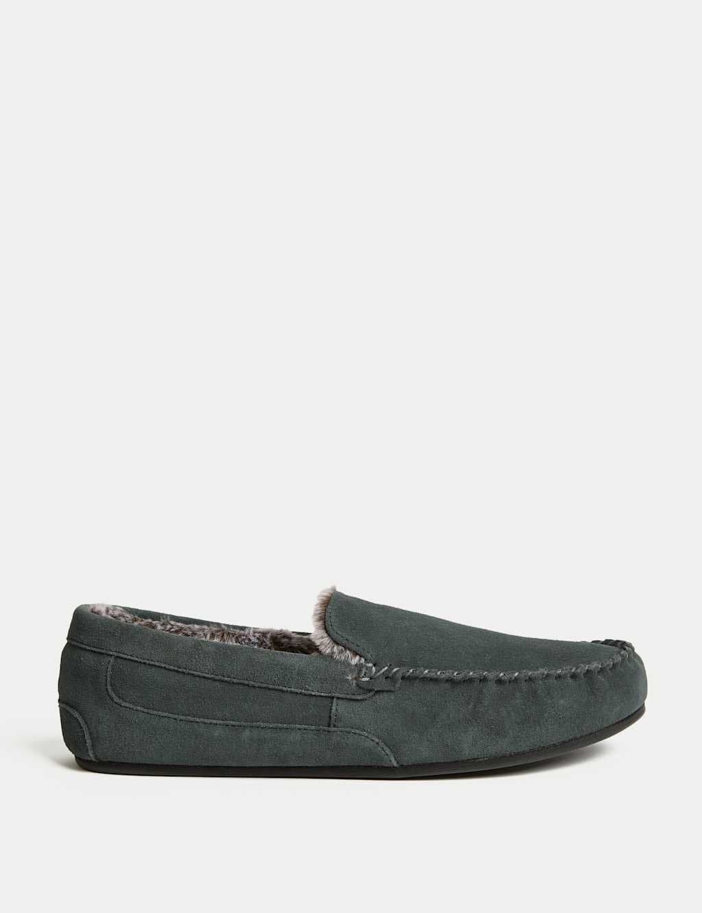 Marks & Spencer M&S Suede Fleece Lined Moccasin Slippers Med Blue Denim