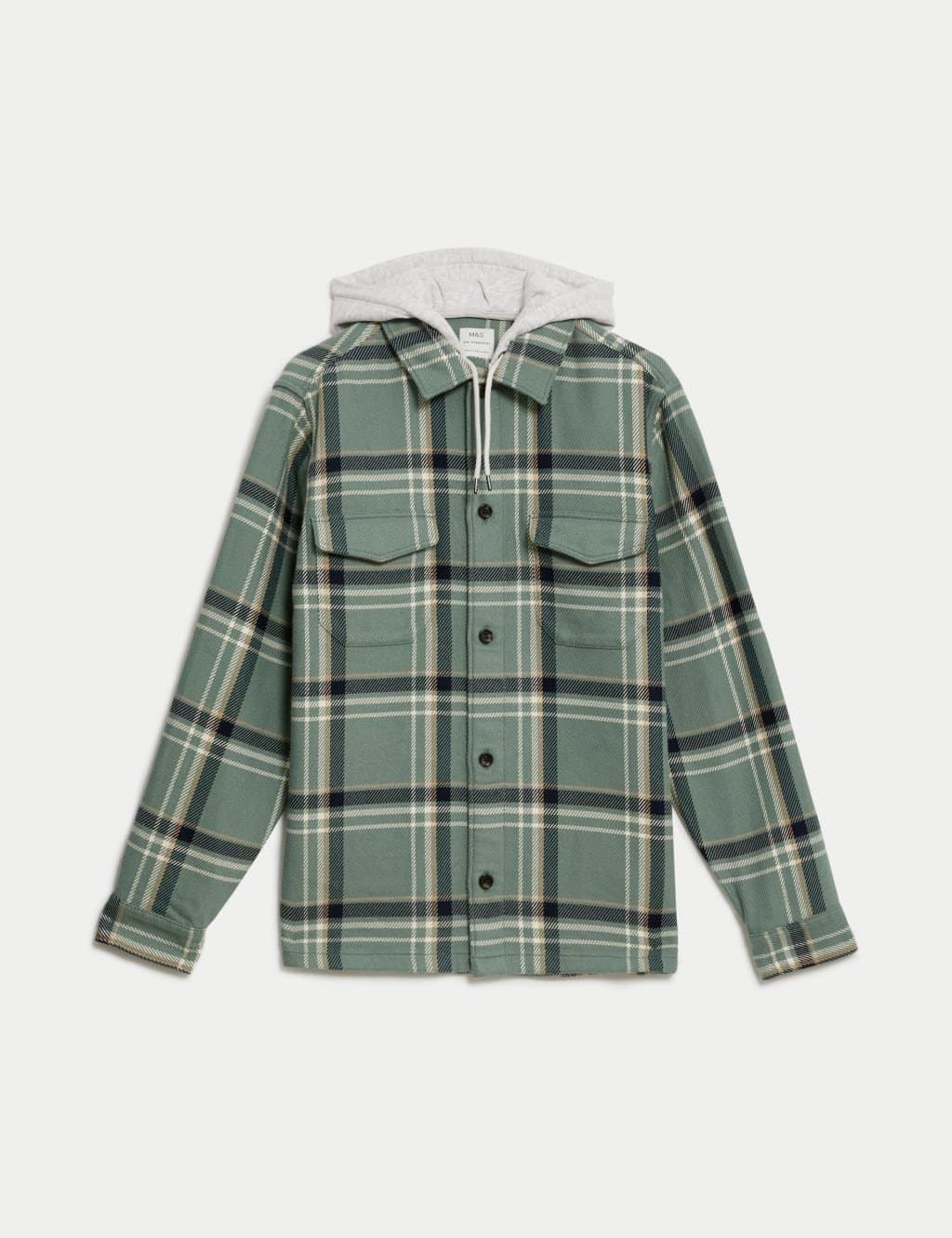 Marks & Spencer M&S Cotton Rich Overshirt Green Mix